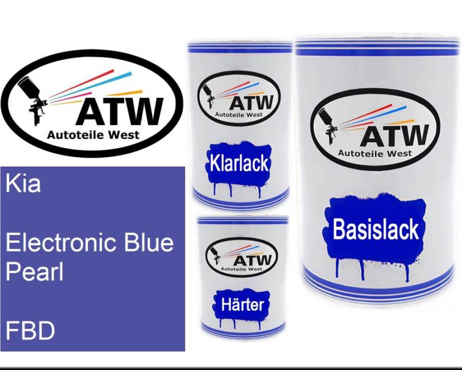 Kia, Electronic Blue Pearl, FBD: 500ml Lackdose + 500ml Klarlack + 250ml Härter - Set, von ATW Autoteile West.